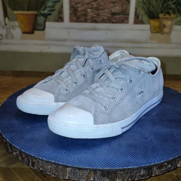 Lacoste Womens Gray Suede Sneakers sz. 7.5 (#1002A) EC. - Picture 1 of 16
